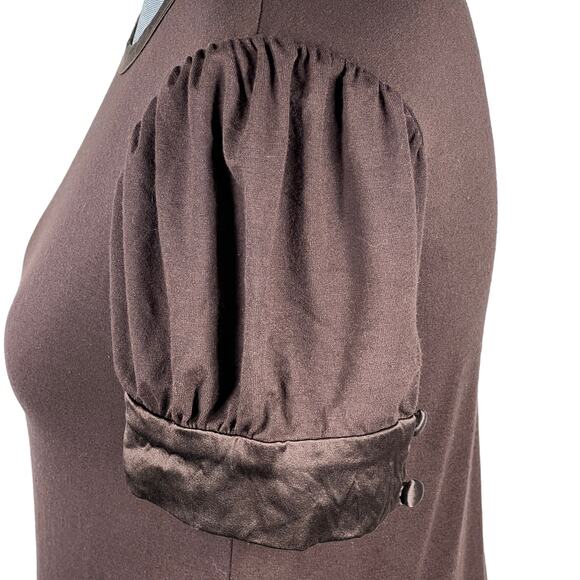 Bebe Y2K Dress Sz Small Brown Silk Trim Puff Sleeve Goblincore Fairy Vintage USA - Picture 5 of 12